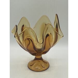 Viking MCM 6 Petal Honey Gold Handkerchief Swung Art Glass Vase Compote 7.5”